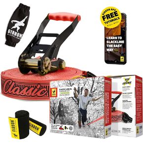 Gibbon Slacklines Classicline with treewear, red, 49ft (41ft line + 8ft Ratchet Strap with Reinforced Loop) incl. Ratchet Protection, Tree and line Protection, 50mm/2" Wide in Saudi Arabia