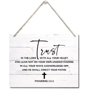 Bible Verse Printed Wood Plaque Sign Wall Hanging, Home Wall Decor Trust In The Lord With All Your Heart Scripture Rustic Hanging Wall Plaque Wood Signs, Proverbs 3:5-6 Christian Sign