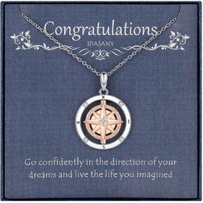 Graduation Gifts for Her 2025 Inspirational Spin Compass Pandant Necklace for Women Friends, High School College Encouragement Graduation Gifts with Giftbox