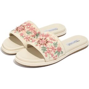 Womens Slides Sandals Summer Beach Slides for Women Comfortable Slip On Flat Sandals for Women Embroidered Outdoor Casual Vacation