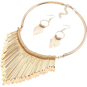 Yazilind Women Thrib Style Tassel Drop Pendant Calse Twlar Detrings Set أقراط القلادة