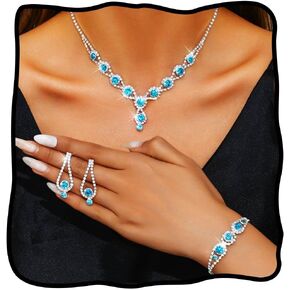 TWINKLEDE Rhinestone Necklace Jewelry Set Wedding Bridal Prom Necklaces Bracelet and Earrings for Women