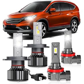 Fit for Honda CR-V CRV 2007 2008 2009 2010 2011 2012 2013 2014 LED Light Combo,9003/H4 High Low Beam H11 Fog Lights,6500K White,500% Brightness,9003 9045 Light Bulbs,70W,4 Pack