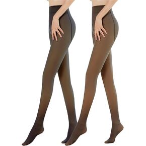 OEAK Womens 2 Pack Fleece Lined Tights Fake Translucent Pantyhose Thermal Opaque High Waisted Leggings Footed Sheer Tights