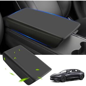 Car Center Console Cover, Designed for Refresh Tesla Model Y 2021-2025/Model 3 2021-2023, Anti-Scratch & Stain-Resistan Non-Slip Armrest, Easy Installation—White