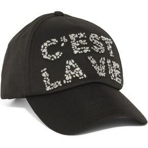 Karl Lagerfeld Paris Women's Baseball Cap C'est La Vie Crystal Patches Sun Protection Hat, Black