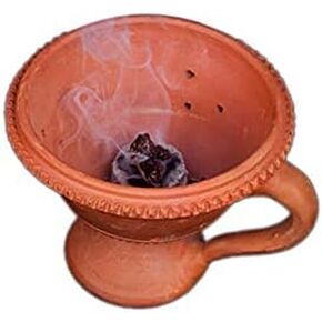 S,S Store Crafts Desi Handmade Natural Clay Dhoop Loban Dani/Dhuni Burner Holder/Pot Stand for Puja/Hawan/Dhuni with Handle [Medium Size 100% Pure Mitti], 5'' x 4'' x 4'' Pack of 1