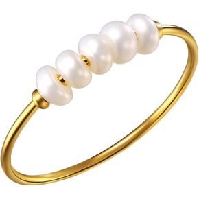Cupimatch Freshwater Pearl Women's Ring: Stainless Steel Ring for Women Gold Stackable Wedding Ring Holiday Gifts for Women