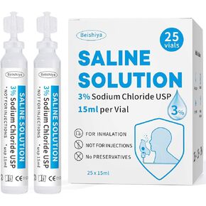 3% Saline Solution for Nebulizer Nasal Care | 25 Vials, 15ml Each | Saline Solution for Inhalation & Nasal Irrigation | 3% Concentration