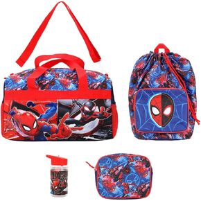 Spider-Man من القماش الخشن المكون من 4 قطع وحقيبة ظهر رباط وزجاجة ماء وحالة فائدة مجموعة Blue Youth Duffle Bag