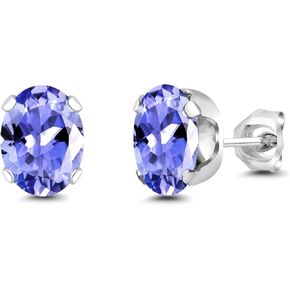 Gem Stone King 2.32 CT Oval 8x6mm Tanzanite 925 Sterling Silver Stud arits for Women Men