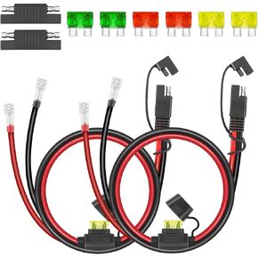 LinkStyle 2PCS SAE Battery Connector مع صمامات 15A/20A/30A ، 10AWG SAE إلى F2 Spade Terminal CANKINAL CABLE CABY للوحة الشمسية ، دراجة نارية ، سيارة ، RV