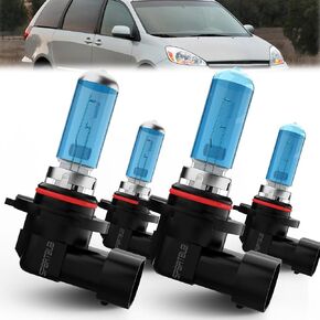 Compatible with Toyota Sienna (2004-2010) Halogen Headlight Bulbs Front Bulb Bright Light Halogens Combo, 9005/HB3/H10 + 9006/HB4 High and Low Beam Combo, Pack of 4
