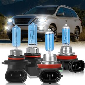 Fit 2013-2016 for PATHFINDER Headlight Bulbs, 9005/HB3 High Beam and H11/H9 Low Beam 9005 H11 Halogen Bulbs 300% Brightness High Performance Halogen Bulbs Combo 4PCS