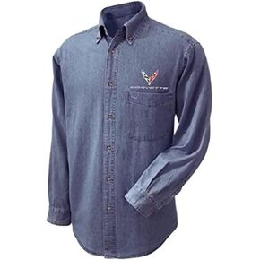 Corvette Long Sleeve Denim Button-Down Shirt : C8 Next Generation