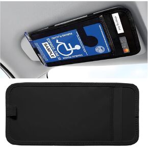 Car Handicap Placard Holder, Visor Disabled Parking Permit Sign Protector with Pen Holder Note Paper Card Slot & Elastic Strap, Multipurpose Auto Accessories, Universal Fit