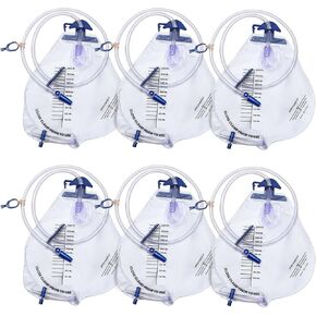 Urinary Drainage Bags 2000ML with 6PCS, Catheter Bags with Anti-Reflux Valve, Urine Bags with Drainage Tube, Clip and Hanging Hook