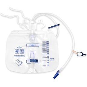 Urinary Drainage Bag, Urine Bag with 2000 mL Volume, 48"Unisex Precision Drainage Tube, Clips and Hanging Hook, Professional Urinary Bag，Catheter Bags for Home and Hospital Use (5 Pack)