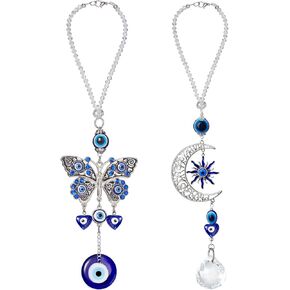 2 Pieces Evil Eye Car Hanging Ornament Evil Blue Eye Charms Car Rear View Mirror Accessories Evil Eye Hanging Decor Moon Butterfly Car Pendant Hanging for Window Door Car (Stylish Style)