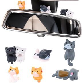 Cute Cat Car Accessories, Mini Resin Cat Figurines Funny Pussy Rear View Mirror Ornaments Car Dashboard Decorations Car Interior Decor for Car Home Garden Decor, 6pcs