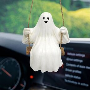 Swing Ghost Car Hanging الحلي - قلادة هالوين ممتعة للسيارة للسيارة الخلفية الخلفية ديكور المرآة ، التمييز الشبح الأبيض الراتنج - إكسسوارات السيارات
