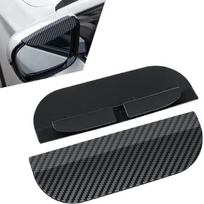 2 PCS Car Rearview Mirror Rain Shield, 5.9" x 1.9" PU Carbon Fiber Dustproof Anti-Reflective Rain Deflector, Snap-on Side Mirror Protection Decoration, Universal Rain Guard for Cars (Black)