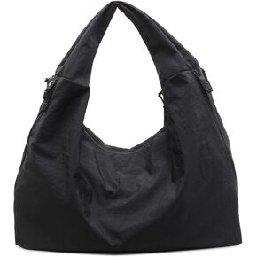 Slouchy Tote Bag Multipockets Nylon Purse Large Hobo Bags for Women Solid Color Crescent Handbag