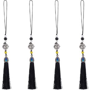 WEBEEDY 4 PCS Classic Bells Tassel Pendant Chinese Charms Hang Ornaments with Cord Loop Handmade Tassel Craft DIY Accessories for Phone Charm Home Decoration (Black, 22.5 cm / 8.9 Inch)