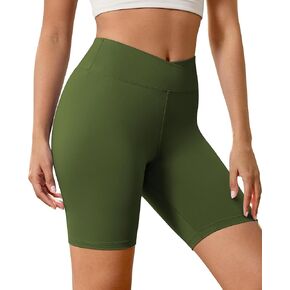 VALANDY Creamlush Crossover Biker Shorts Women - 8" V High Waist Yoga Lounge Shorts,Comfortable & Stretchy