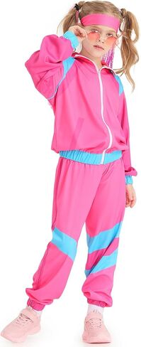 Bakugou Girls 80s Tracksuit Costume Set Colorblock 2 قطعة من Windbreaker Suit Kids Hip Hop Dance Tracksuit Suit Retro Shell in Kuwait