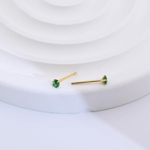 Tiny Emerald Earrings Green Earrings with 18K Gold Plated Sterling Silver Stud, Hypoallergenic Handmade Stud Earrings for Women Gift for Christmas New Year-3mm in Kuwait