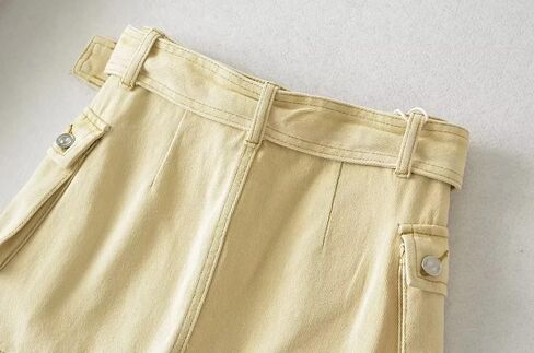 Women's High-Waist Flap Pocket Y2k Skinny Denim Cargo Short Skirt with Belt in Kuwait
