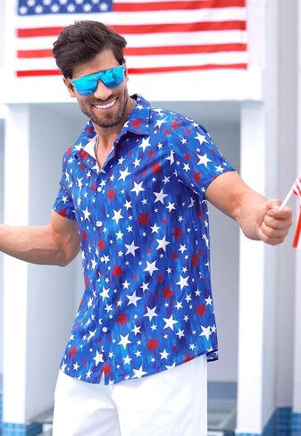 Arvilhill Men Men American Flag Button قميص 4 يوليو قمصان الأكمام القصيرة (S-3XL) in Saudi Arabia