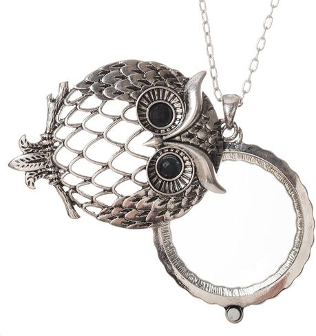 Owl Magnifier Magnifying Glass Sliding Top Magnet Pendant Necklace, 30" in Saudi Arabia