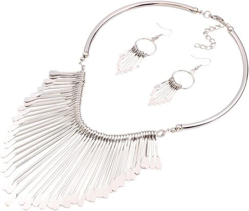 YAZILIND Women Ethnic Style Tassel Drop Pendant False Collar Statement Necklace Earrings Set in Saudi Arabia