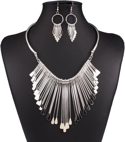 YAZILIND Women Ethnic Style Tassel Drop Pendant False Collar Statement Necklace Earrings Set in Saudi Arabia