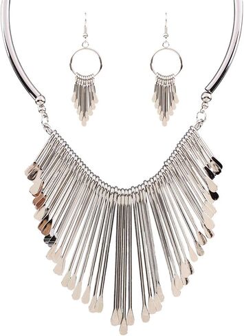 YAZILIND Women Ethnic Style Tassel Drop Pendant False Collar Statement Necklace Earrings Set in Saudi Arabia
