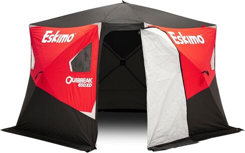 Eskimo Outbreak 850XD Pop-up Portable Insulated Ice Fishing Shelter, 114 sq ft. Fishable Area, 7-9 Person, Red/Black, 94" x 180" in Saudi Arabia