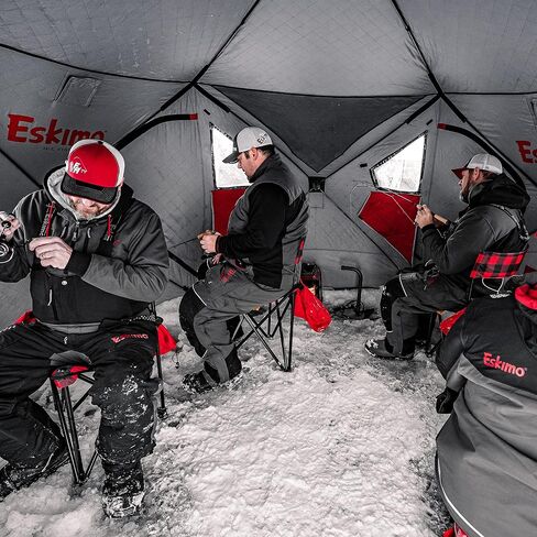 Eskimo Outbreak 850XD Pop-up Portable Insulated Ice Fishing Shelter, 114 sq ft. Fishable Area, 7-9 Person, Red/Black, 94" x 180" in Saudi Arabia