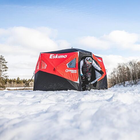 Eskimo Outbreak 850XD Pop-up Portable Insulated Ice Fishing Shelter, 114 sq ft. Fishable Area, 7-9 Person, Red/Black, 94" x 180" in Saudi Arabia