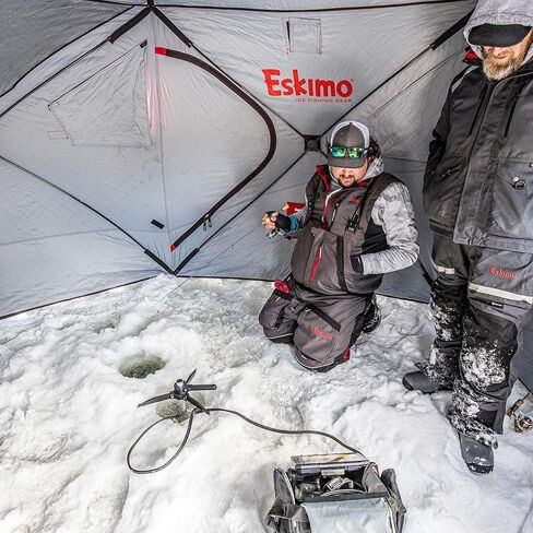 Eskimo Outbreak 850XD Pop-up Portable Insulated Ice Fishing Shelter, 114 sq ft. Fishable Area, 7-9 Person, Red/Black, 94" x 180" in Saudi Arabia