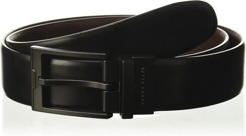 Perry Ellis Portfolio Men’s Reversible Cop Belt, Matte Leather, Burnished, Black Buckle, 1.5" Width (Available in Big & Tall) in Saudi Arabia