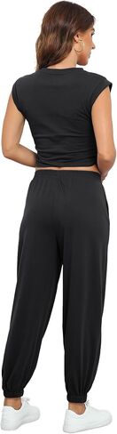 Women's Cozy 2 Piece Outfits Lounge Sets Sleeveless Cropped Tops High Waisted Jogger Sweatpants Sweats Track Suits Set in Kuwait