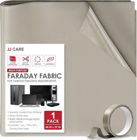 قماش JJ Care Faraday [حزمة من 2]، 44 بوصة × 39 بوصة حماية قماش فرداي مع 1 بوصة × 24 بوصة شريط فاراداي ، قماش حماية وعزل ، درع فاراداي للعزل والحماية in Saudi Arabia