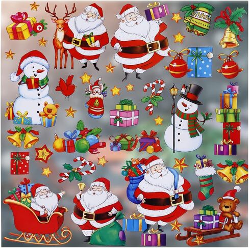 Christmas Window Clings Santa Claus Decorations, 46Pcs Large Size Christmas Window Stickers, Double-Side Removable Decals for Christmas Gifts and Décor in Saudi Arabia