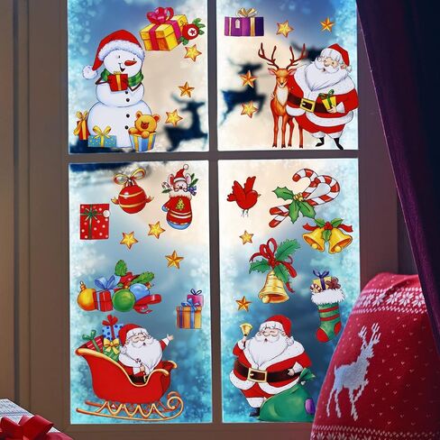 Christmas Window Clings Santa Claus Decorations, 46Pcs Large Size Christmas Window Stickers, Double-Side Removable Decals for Christmas Gifts and Décor in Saudi Arabia