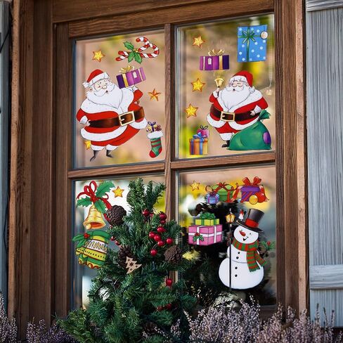 Christmas Window Clings Santa Claus Decorations, 46Pcs Large Size Christmas Window Stickers, Double-Side Removable Decals for Christmas Gifts and Décor in Saudi Arabia