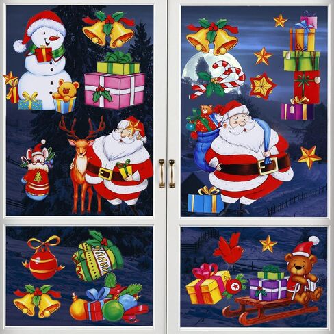 Christmas Window Clings Santa Claus Decorations, 46Pcs Large Size Christmas Window Stickers, Double-Side Removable Decals for Christmas Gifts and Décor in Saudi Arabia