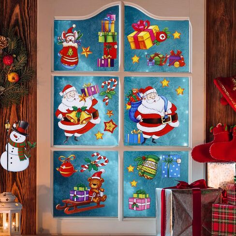 Christmas Window Clings Santa Claus Decorations, 46Pcs Large Size Christmas Window Stickers, Double-Side Removable Decals for Christmas Gifts and Décor in Saudi Arabia