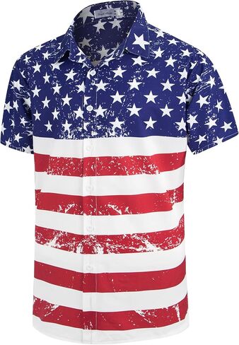 Yoimira 4th من يوليو قمصان للرجال ، مفهوم الجرونج الوطني بالولايات المتحدة الأمريكية ، زر العلم إلى أسفل الأكمام القصيرة القصيرة القصيرة هاواي للرجال in Kuwait